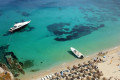 Aerial view of Psarou beach in Mykonos