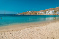 The sandy Ornos beach in Mykonos