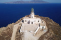 Aerial view of the Armenistis lighthouse in Mykonos