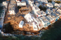 Aerial view of Panagia Paraportiani and Little Venice in Chora, Mykonos