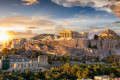 Stunning view of the Acropolis as the sun sets down on Athens