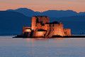 On an islet just outside the Nafplion port, the fortress of Bourtsi stands menacing