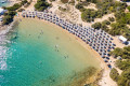 Aerial view of Santa Maria beach in Paros