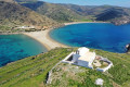 The chapel of Agios Loukas overlooking the beach of Kolona in Kythnos