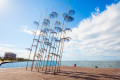 Modern art in Thessaloniki with this umbrella scultpure by the beach