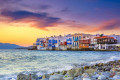 Sunset on the iconic neighborhood of Little Venice in Mykonos