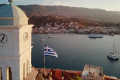 view of Poros and the Saronic Gulf from the island's iconic clock tower