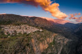 Sunset on the town of Delphi in Central Greece