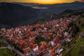 Panoramic view of the town of Delphi at sunrise