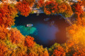 Aerial view of Melissani cave on a clear fall morning