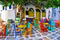 A charming and colorful square in Chora, Ios