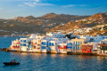 View of Chora, Mykonos, during sunset