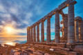 Sunset on the Temple of Poseidon in Cape Sounion, in the south end of the Attican peninsula