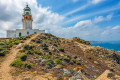 The famous maritime symbol of Mykonos, the Armenistis Lighthouse
