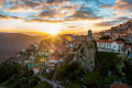 Panoramic shot of the sunrise in Arachova, Central Greece