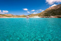 The azure waters of Livadi beach in Despotiko island