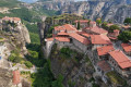 Elevated view of the valley of Meteora and the Byzantine monasteries that populate it