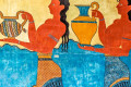 Fresco of an ancient procession in the Minoan Palace of Knossos