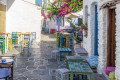 A charming cafe on a quaint Cycladic alley in Kythnos