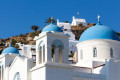 Beautiful blue-domed church in Chora, Ios