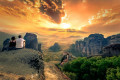 Sunset on the valley of Meteora