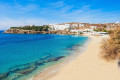 The sandy beach of Agios Stefanos is a great place to swim in Mykonos
