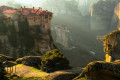 Morning light spilling over the valley of Meteora