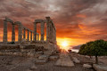 Sunset in Cape Sounion with a stunning view of the Temple of Poseidon