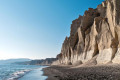 Whe Black Beach in Santorini, laid with dark, volcanic pebbles