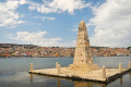 The Obelisk floating on the water in the port of Argostoli