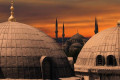 Sunset over the domes of the Blue Mosque