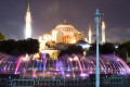 Magnificent view of Hagia Sophia through a fountain in Istanbul