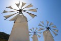 Traditional old stone windmills in Lasithi, Crete island
