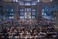 Muslim Friday prayer in the famous Blue Mosque in Istanbul, Turkey