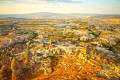Panoramic view of the Goreme Valley in Cappadocia during sunset