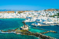 Panoramic view of the Venetian fortifications in the port of Naoussa in Paros