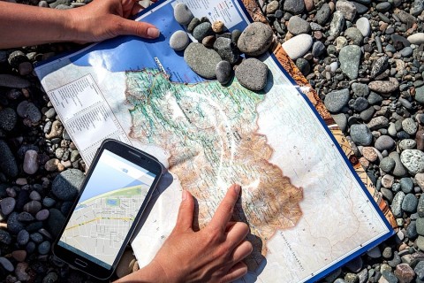 Photo of map and mobile