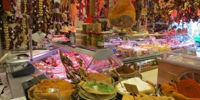 Assortment of cold cuts and cheeses in Athens Central Market