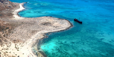 Famous shipwreck beach at Imeri Gramvousa islet near Chania city, Crete island