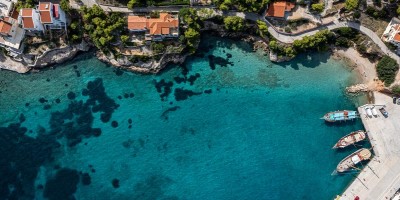 Drone view of the port in Agistri