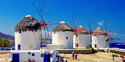 The tranquil windmills in Chora, Mykonos