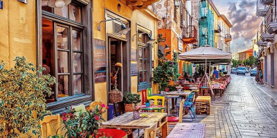 Charming alley in Nafplio on a winter's day