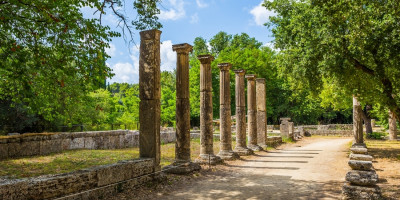 Ancient ruins of the archaeological site of Olympia, Peloponnese