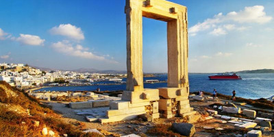The famous Portara Gate on the coast of Naxos