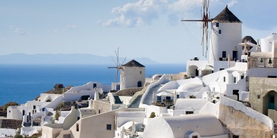 Whitewashed houses overlooking the caldera, Santorini