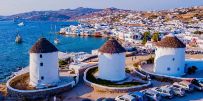 Traditional stone windmills in Mykonos