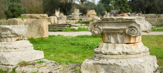 Ancient columns in Ancient Olympia, the site where the Olympic Games were held in classical times