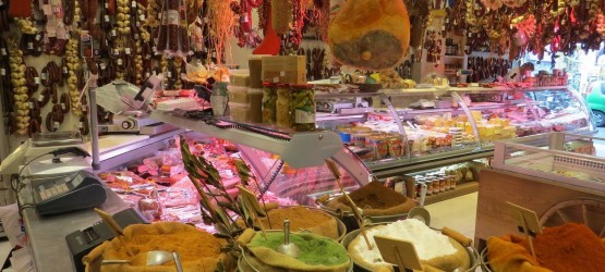 Assortment of cold cuts and cheeses in Athens Central Market