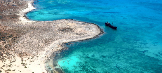 Famous shipwreck beach at Imeri Gramvousa islet near Chania city, Crete island