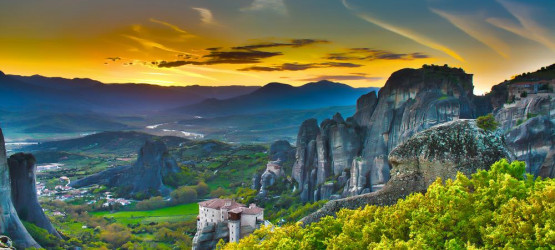 The steep rock formations of Meteora